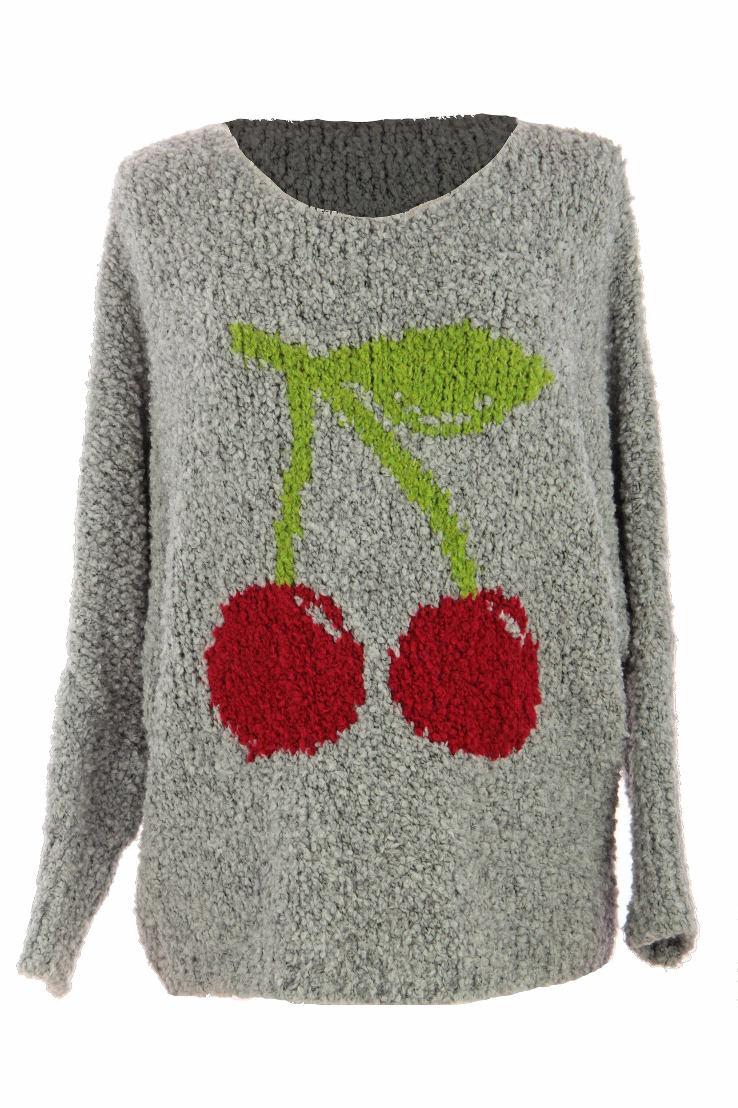 Cherry Pattern Boucle Wool Jumper