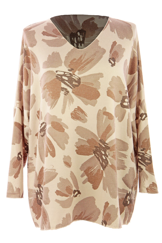 Floral Print Fine Knit Wool Jumper