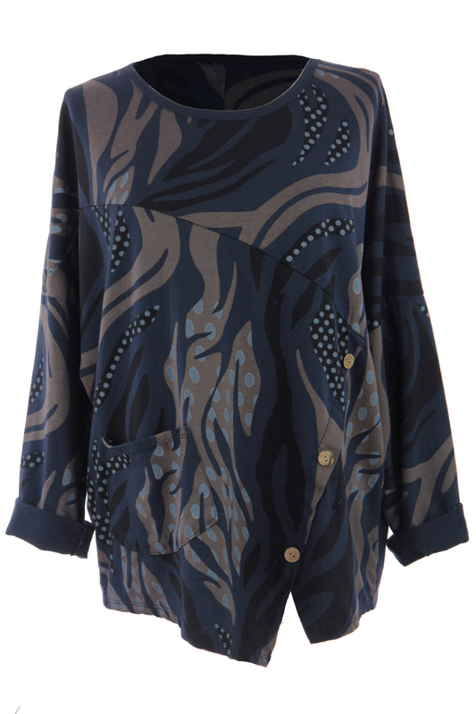 3 Button Printed Top