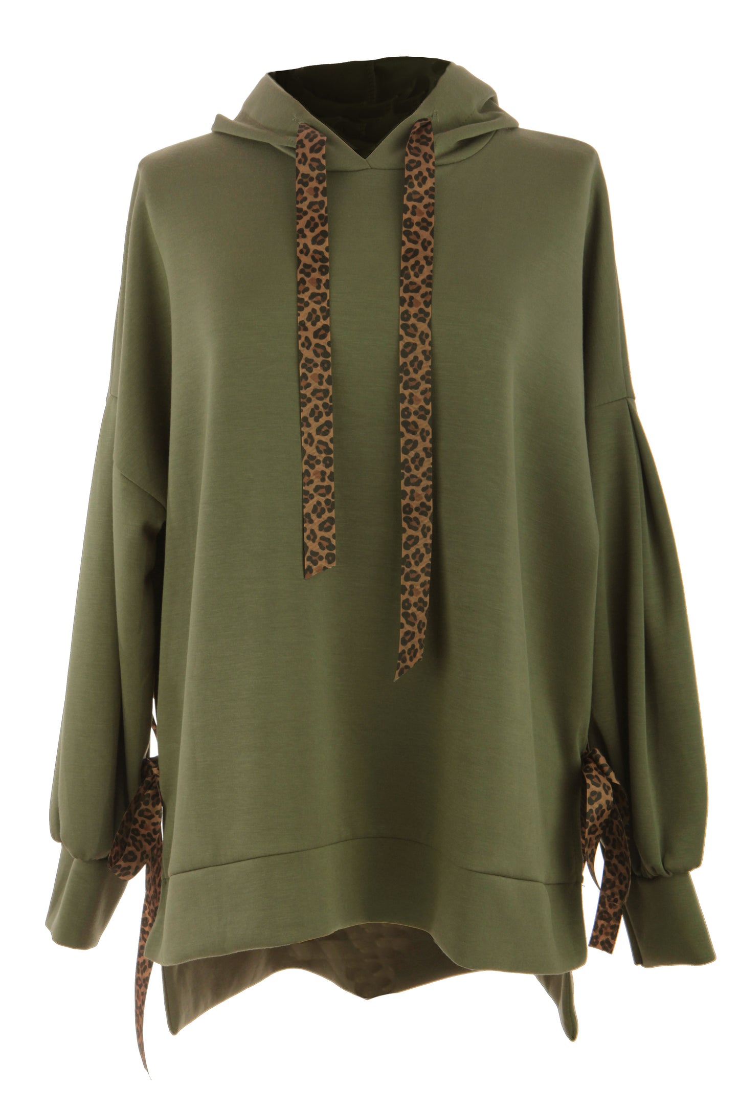 Leopard Print Tie Hoodie Sweatshirt