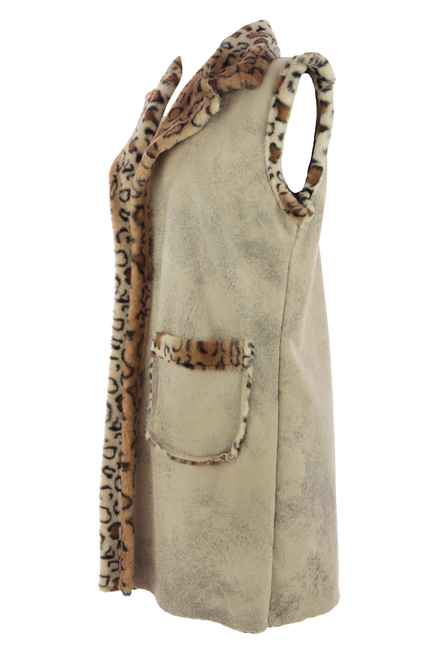Faux Suede Leopard Longline Gilet