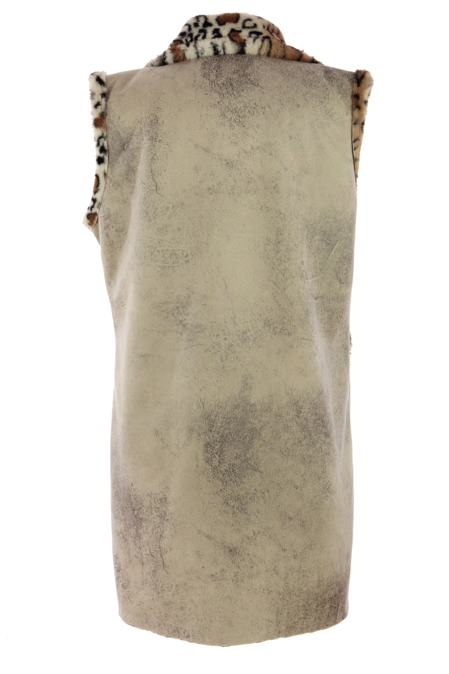 Faux Suede Leopard Longline Gilet