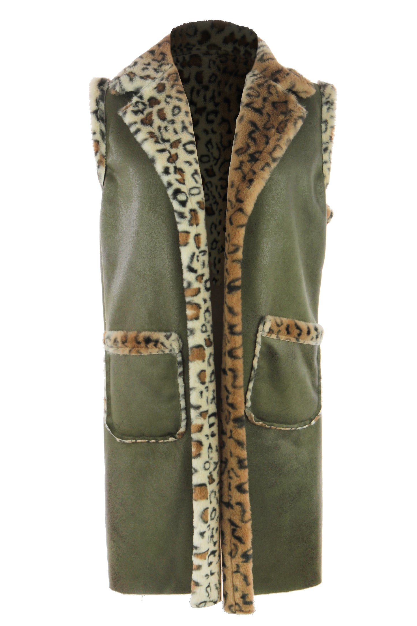 Faux Suede Leopard Longline Gilet