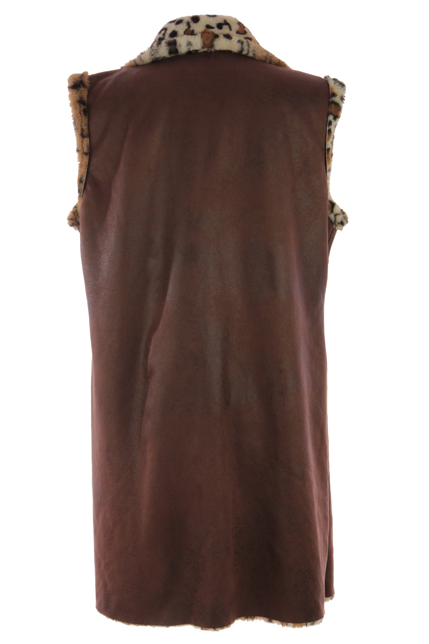 Faux Suede Leopard Longline Gilet