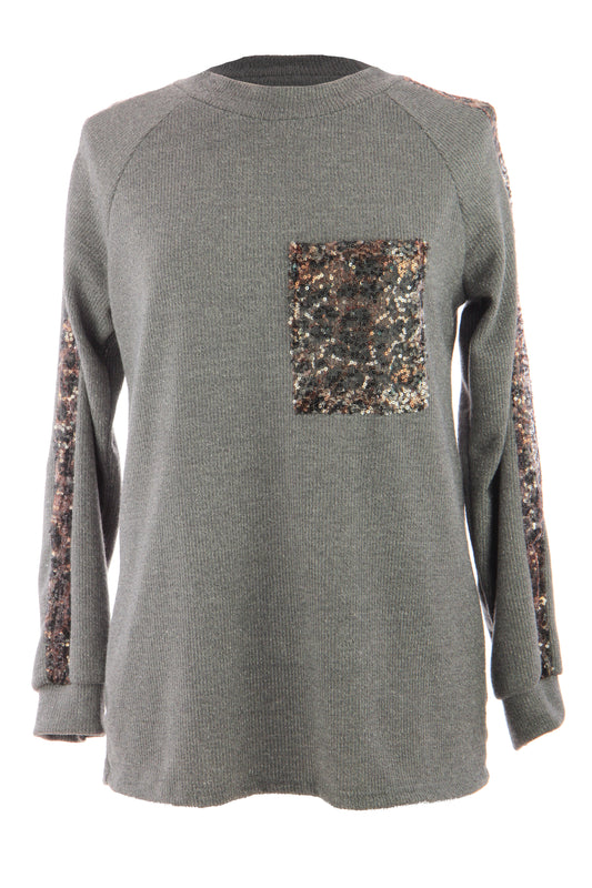 Leopard Sequin Trim Lurex Knit Jumper