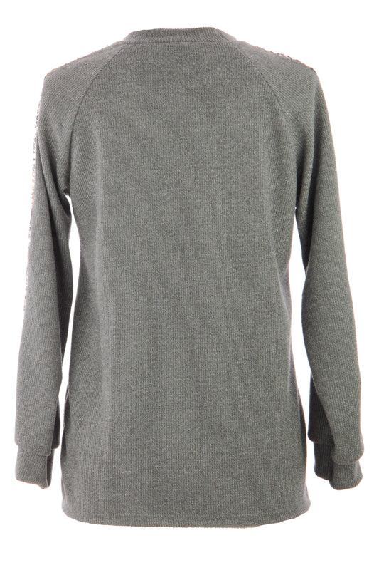 Leopard Sequin Trim Lurex Knit Jumper