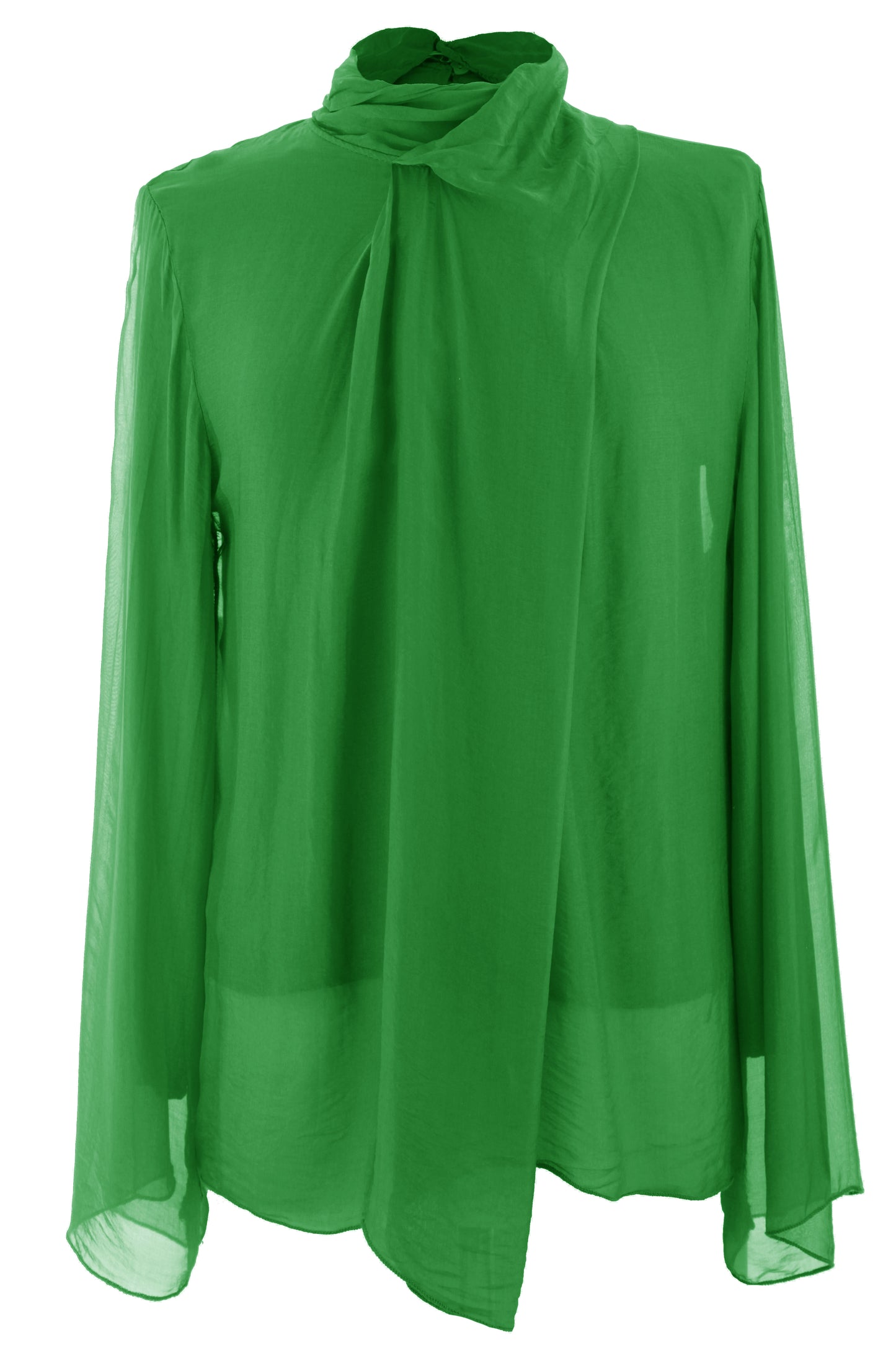 Pleat Detail High Neck Silk Blouse