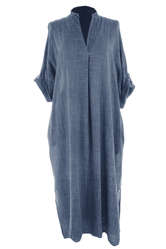 V Neck 2 Pocket Cotton Midi