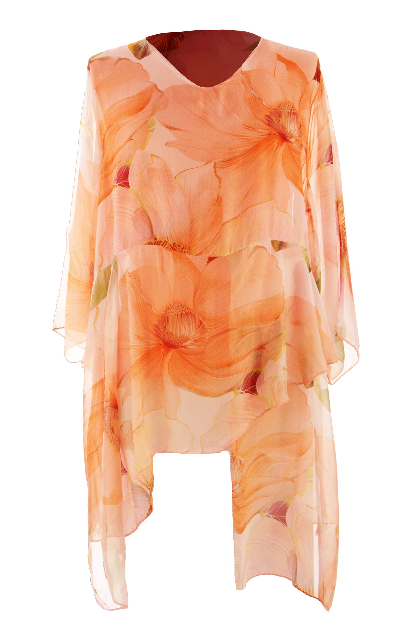 Floral Print Asymmetric Hem Silk Blouse