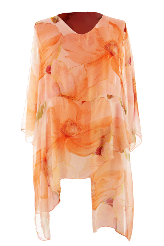Floral Print Asymmetric Hem Silk Blouse