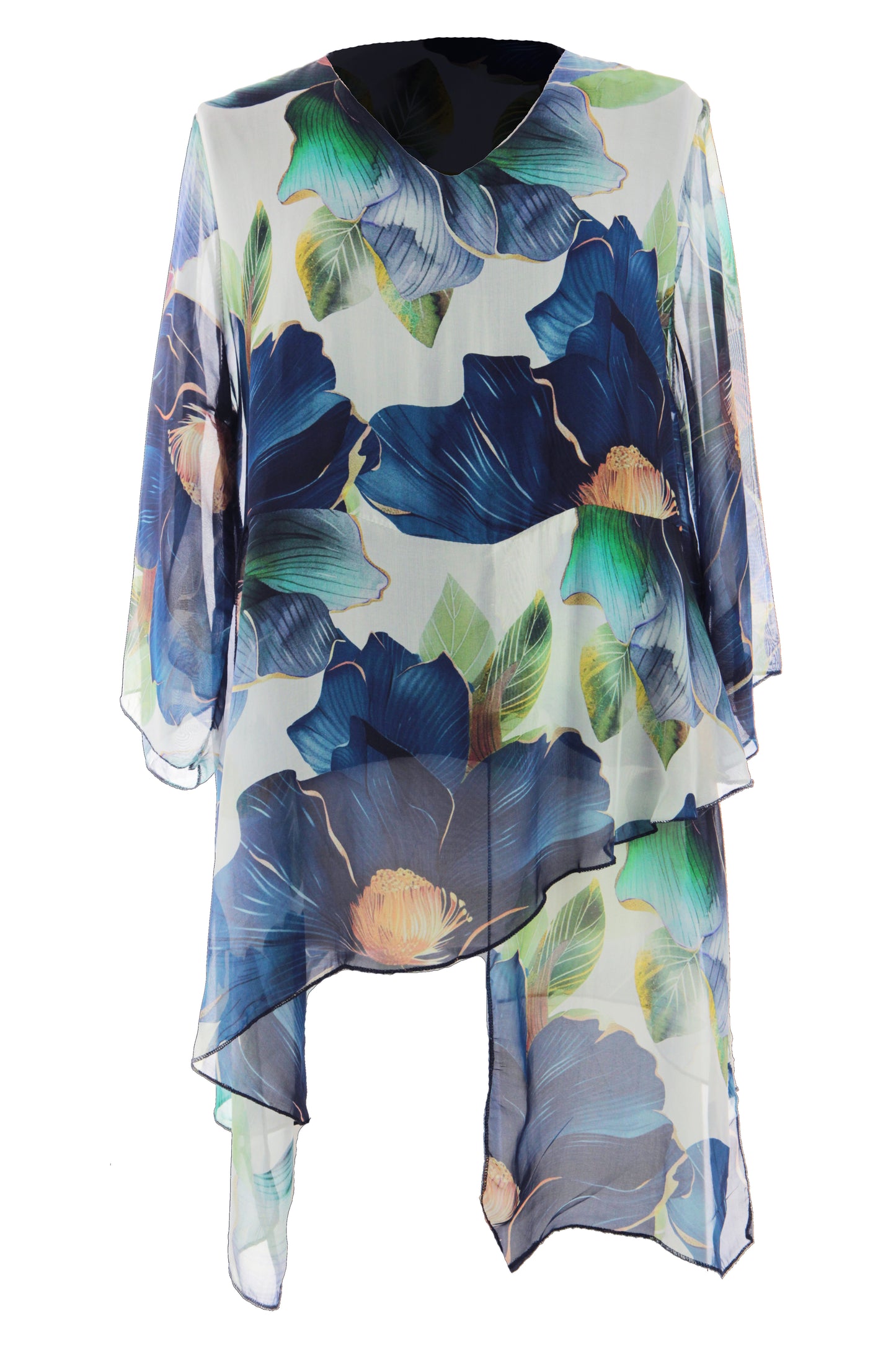 Floral Print Asymmetric Hem Silk Blouse