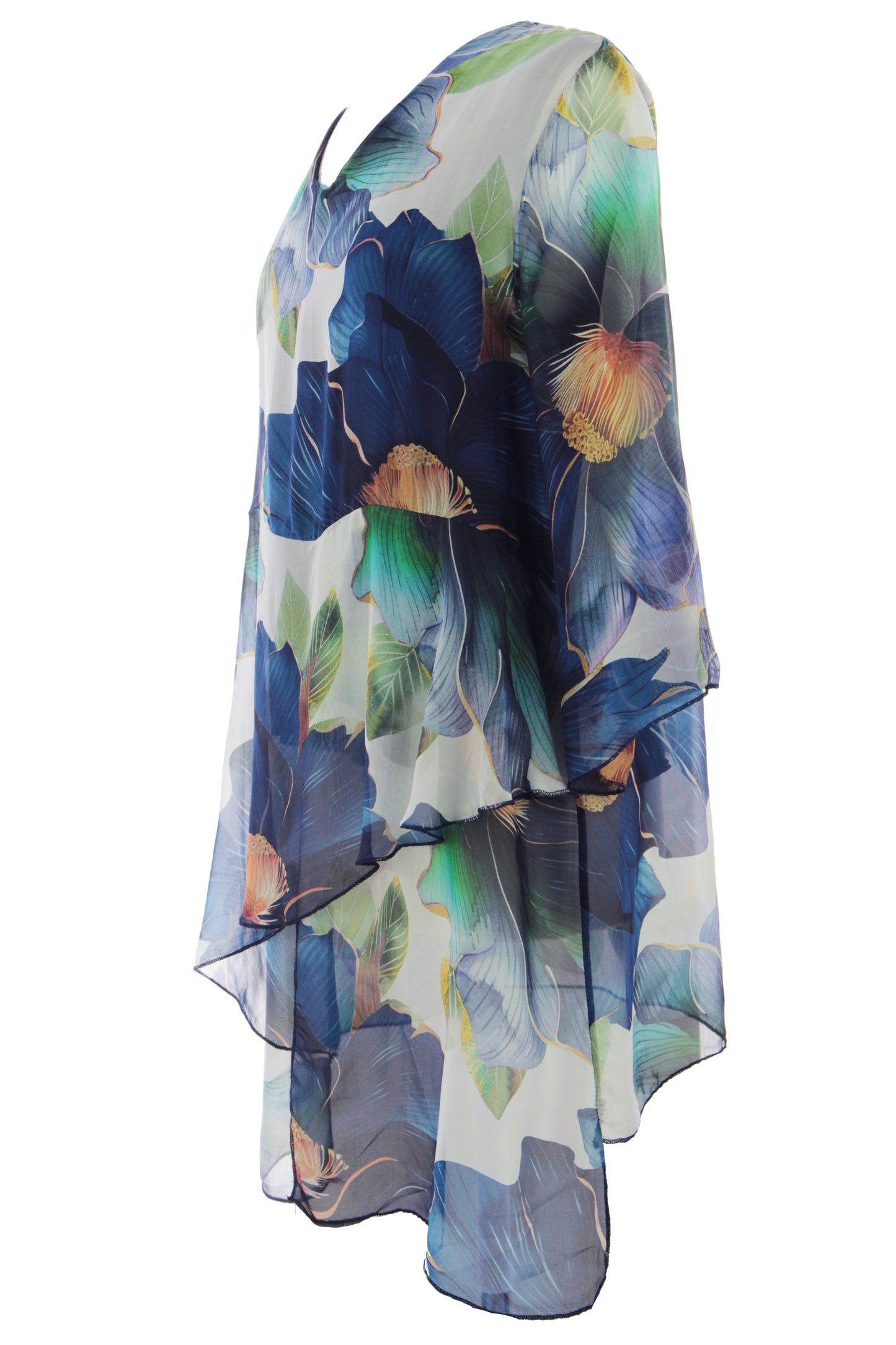 Floral Print Asymmetric Hem Silk Blouse