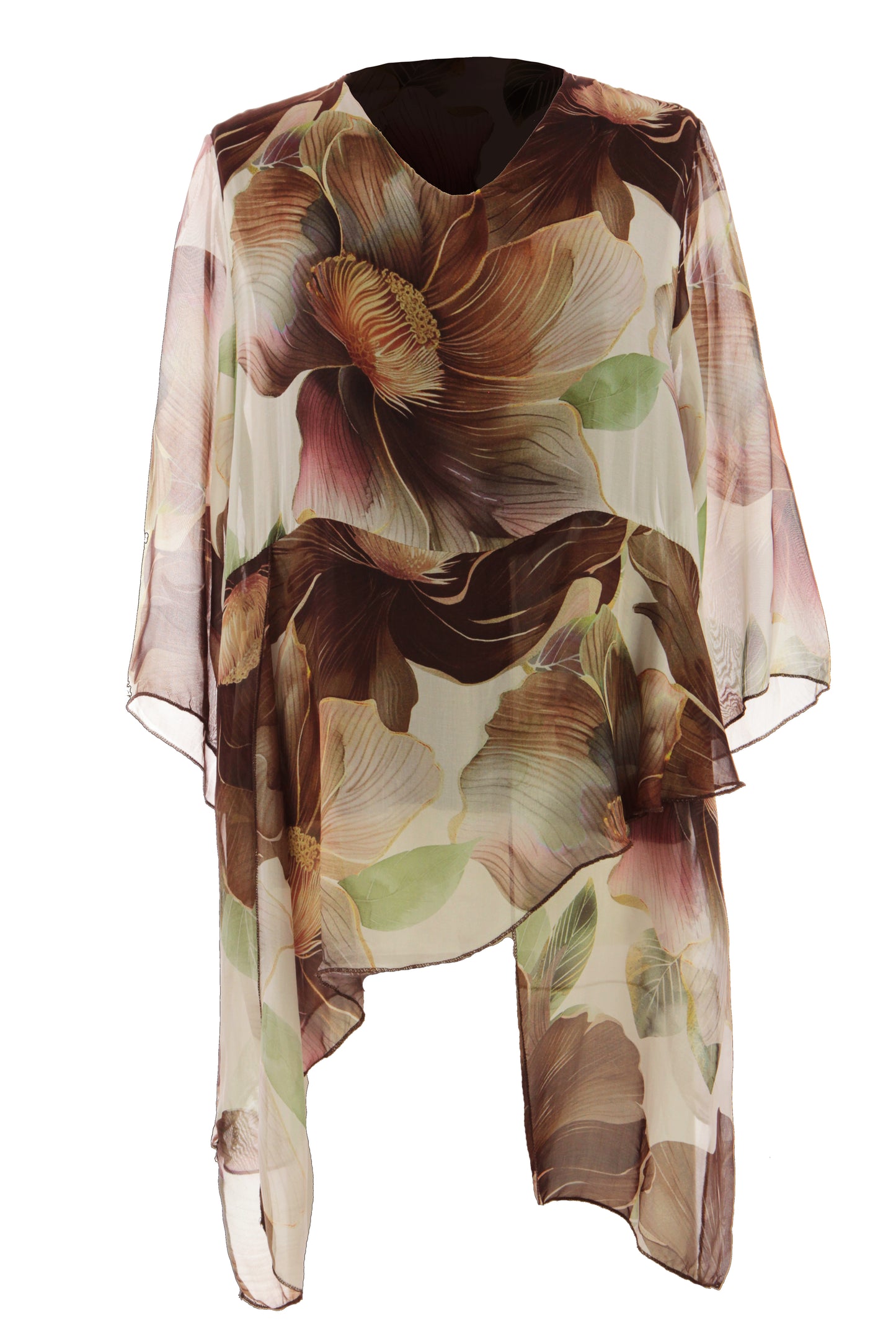 Floral Print Asymmetric Hem Silk Blouse