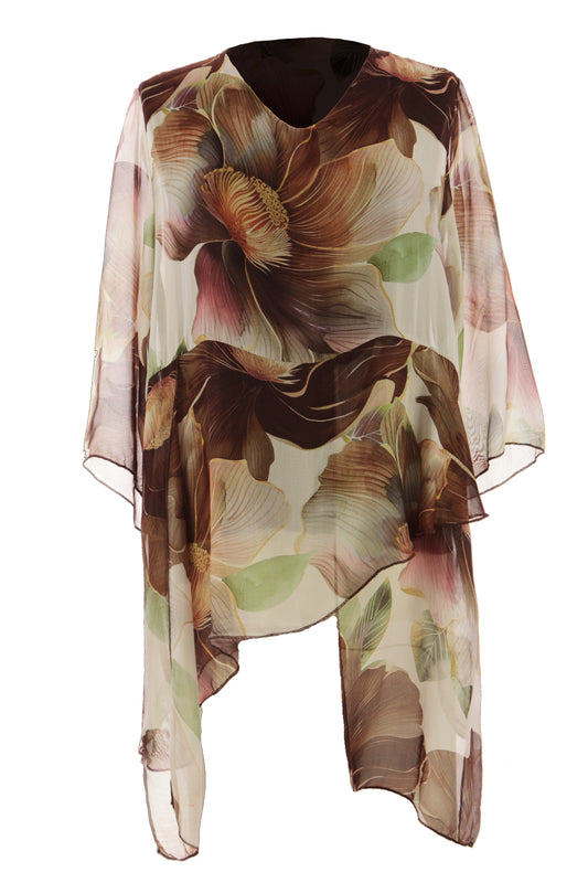 Floral Print Asymmetric Hem Silk Blouse