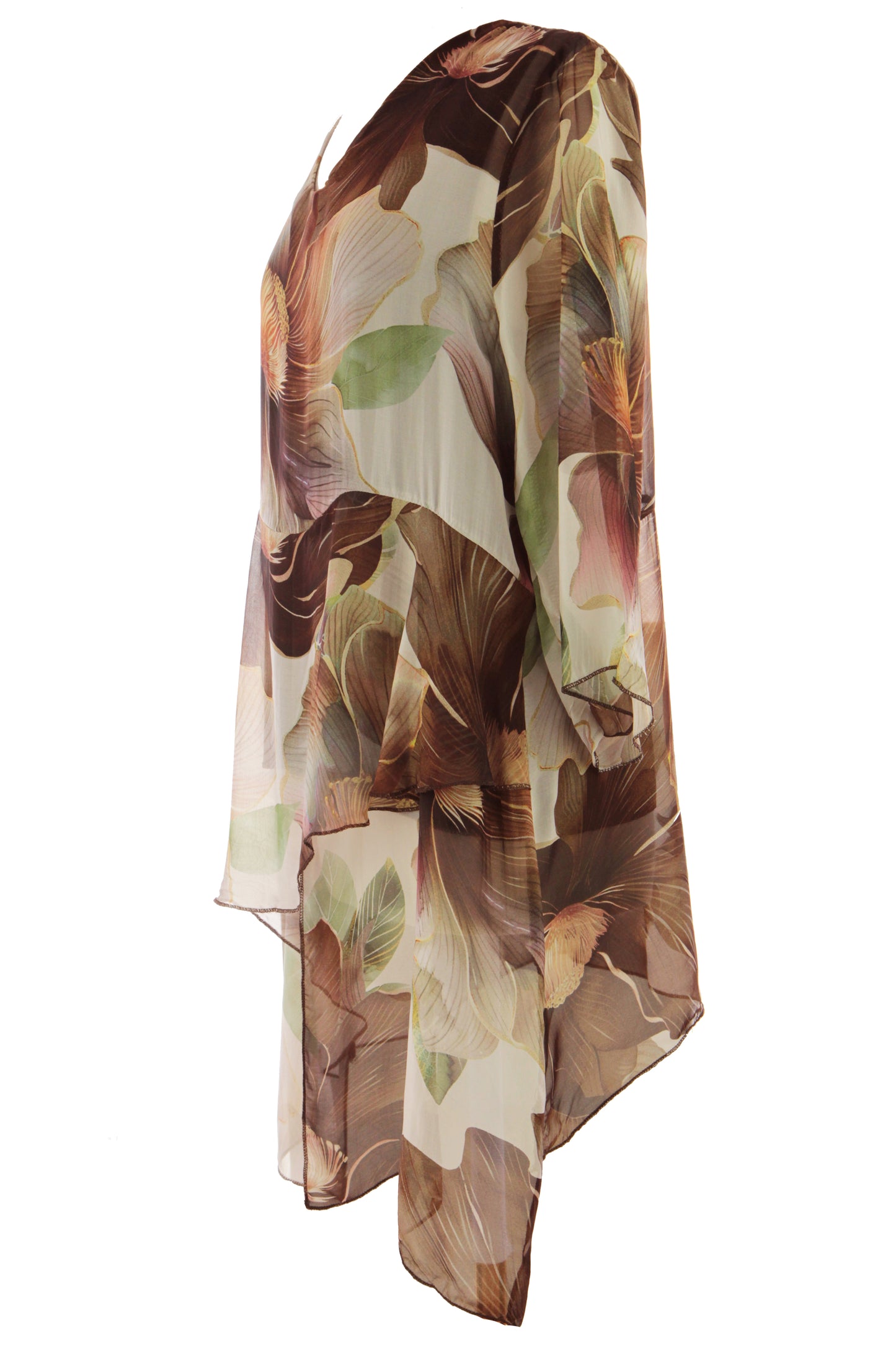 Floral Print Asymmetric Hem Silk Blouse