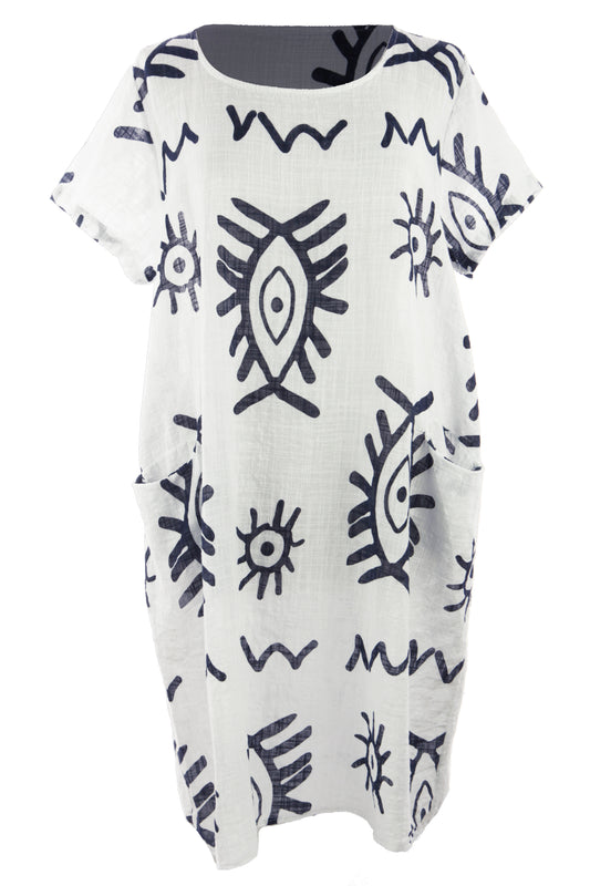 2 Pocket Abstract Print Dress