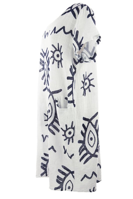 2 Pocket Abstract Print Dress