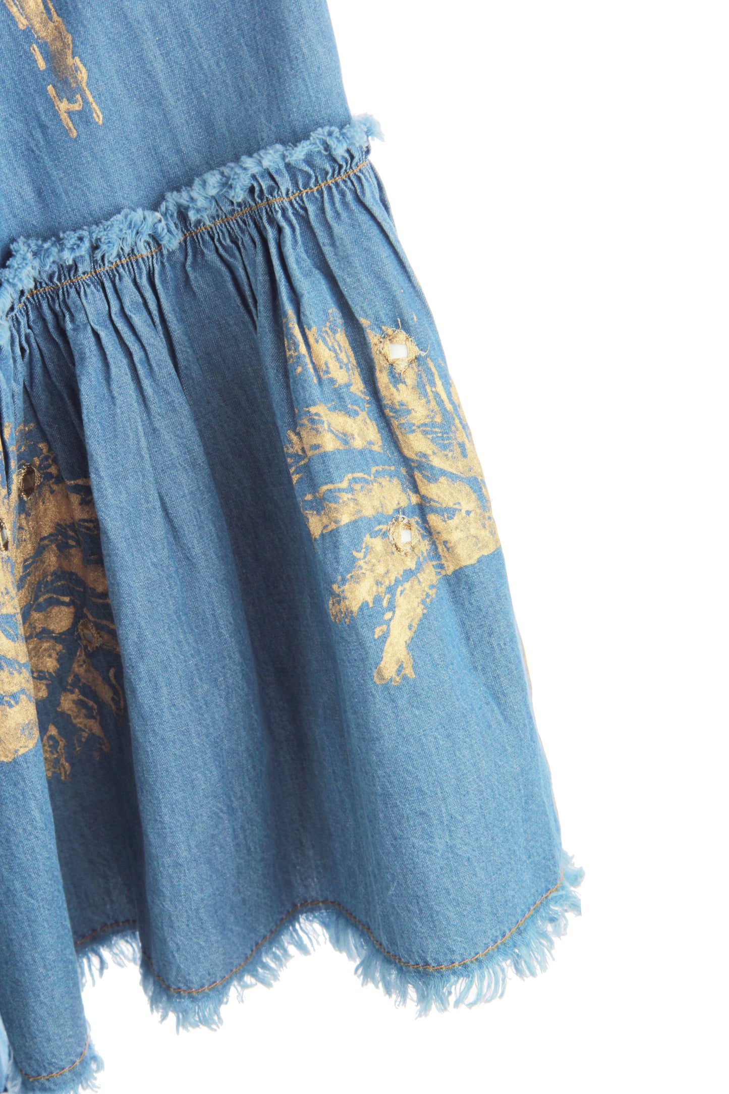 Gold Palm Pattern Denim Dress