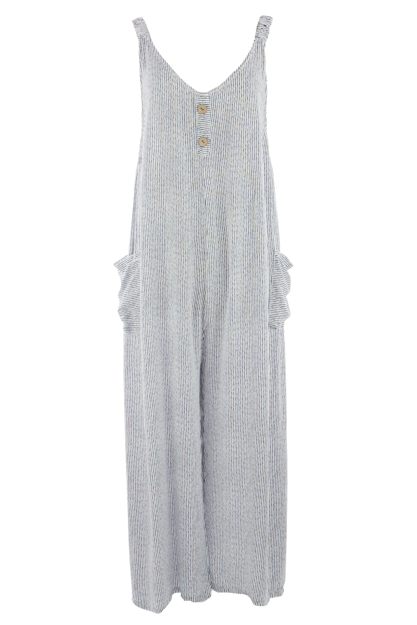 Button Detail Stripe Jumpsuit