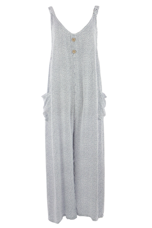 Button Detail Stripe Jumpsuit