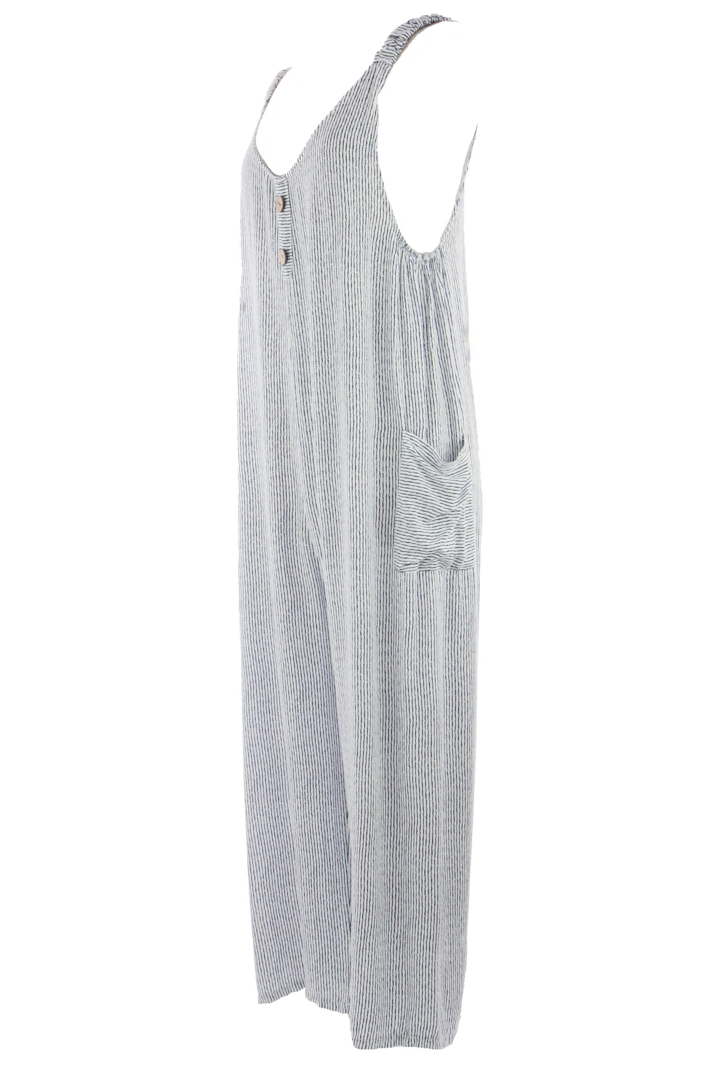 Button Detail Stripe Jumpsuit