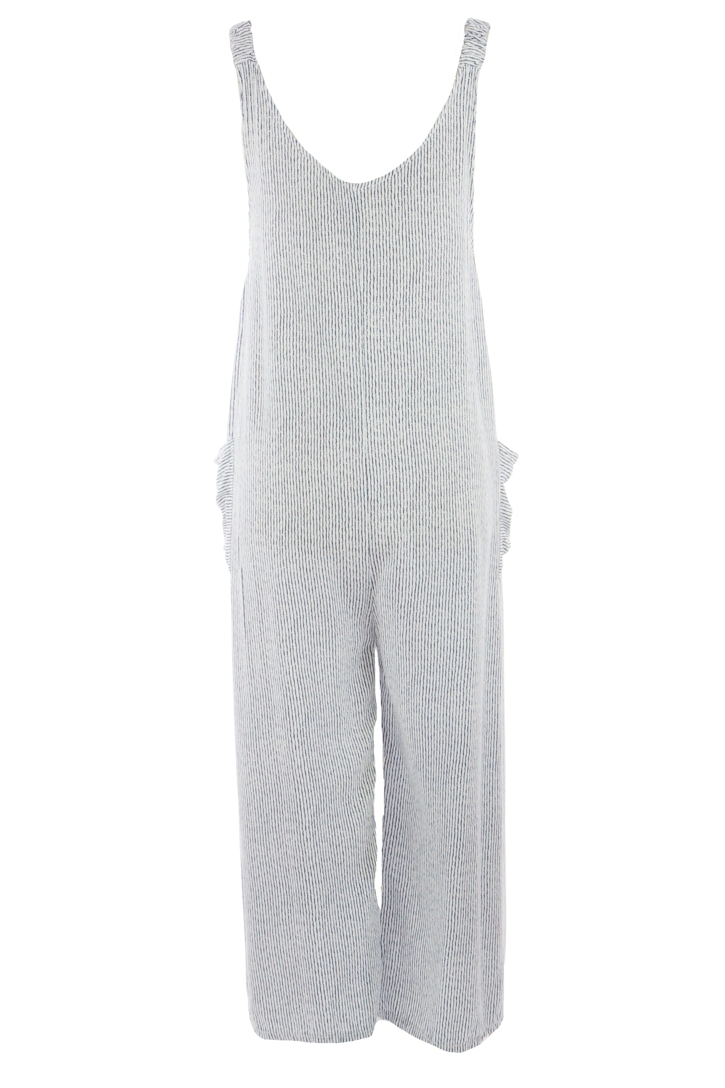 Button Detail Stripe Jumpsuit