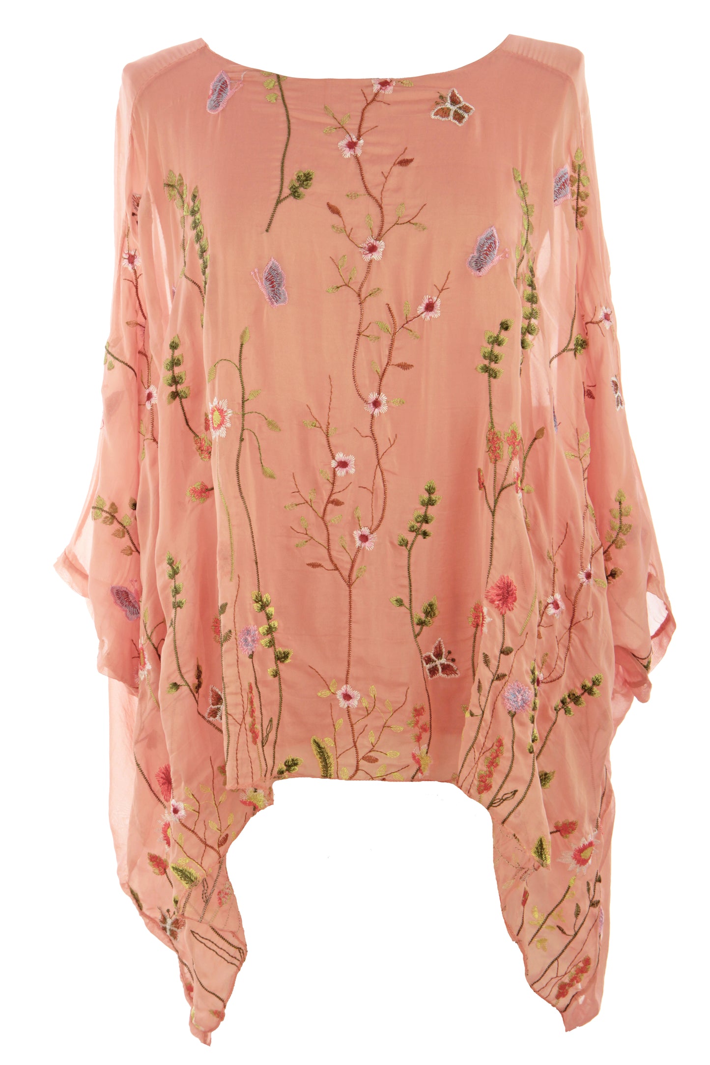 Floral Embroidery Silk Blouse