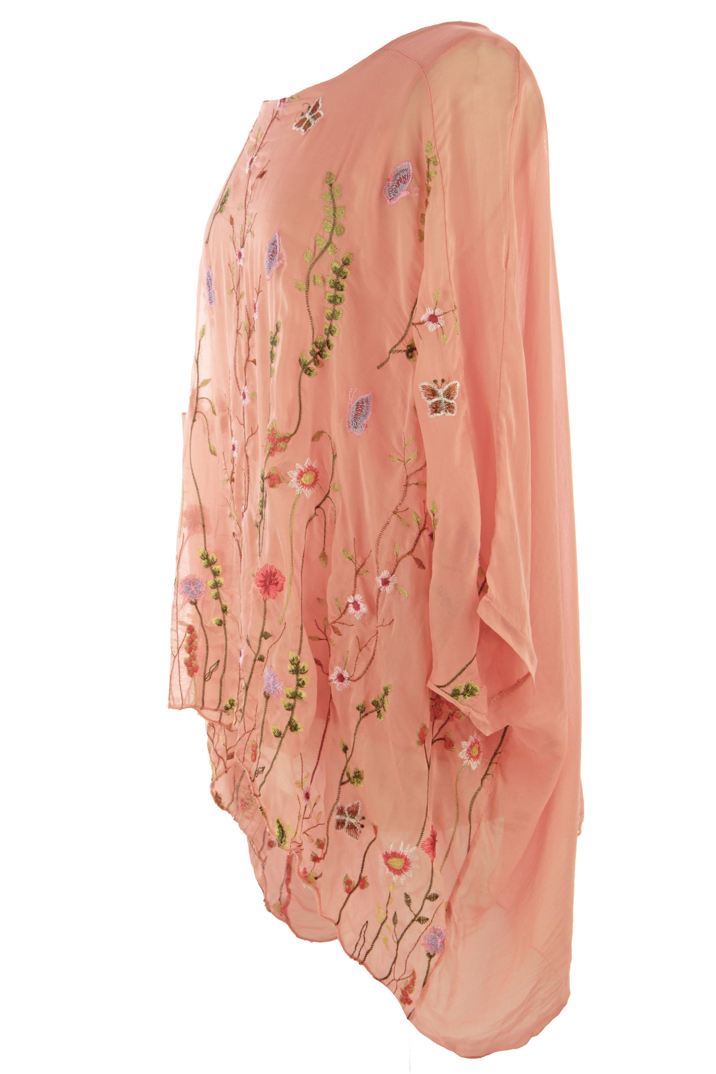 Floral Embroidery Silk Blouse