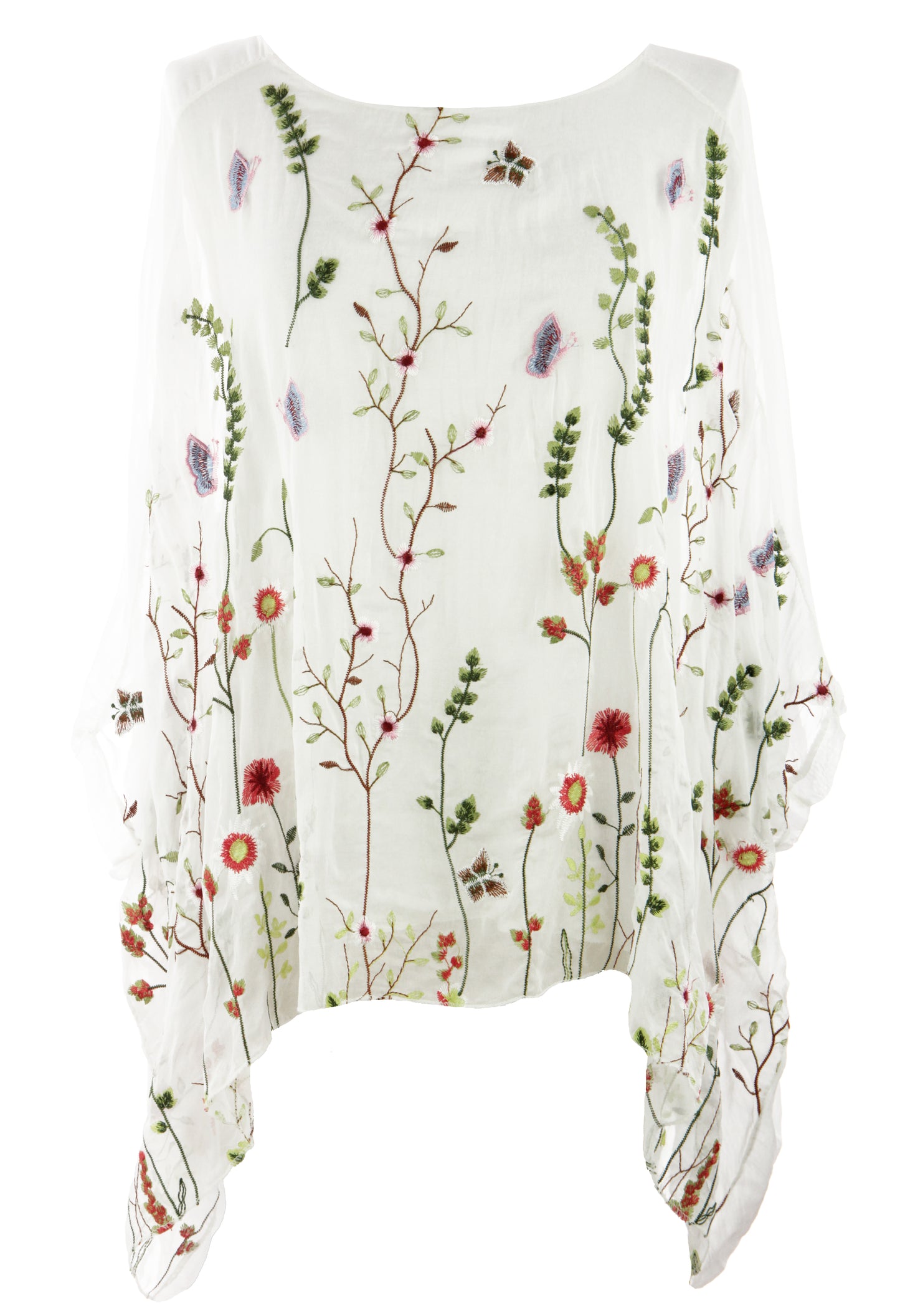 Floral Embroidery Silk Blouse