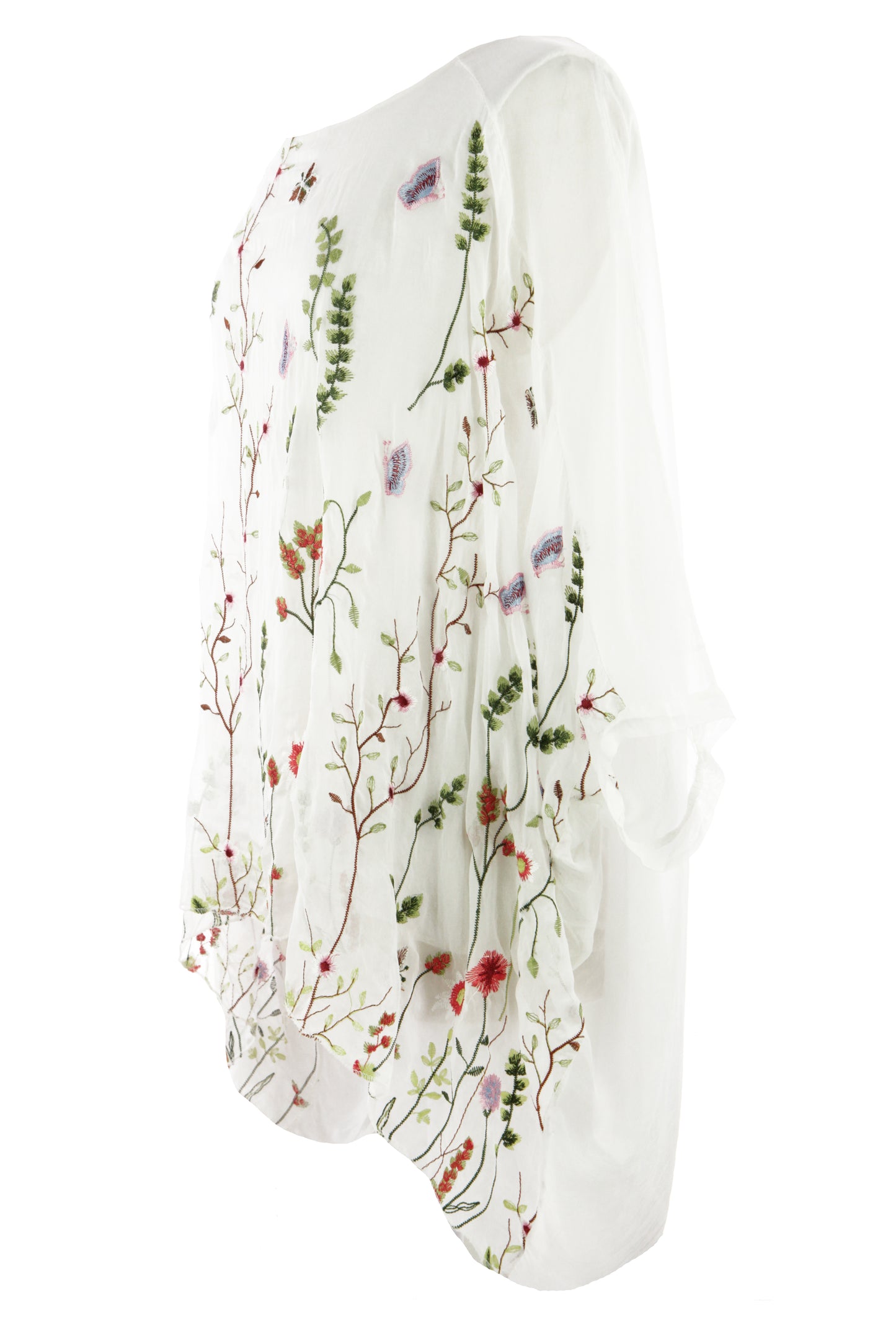 Floral Embroidery Silk Blouse