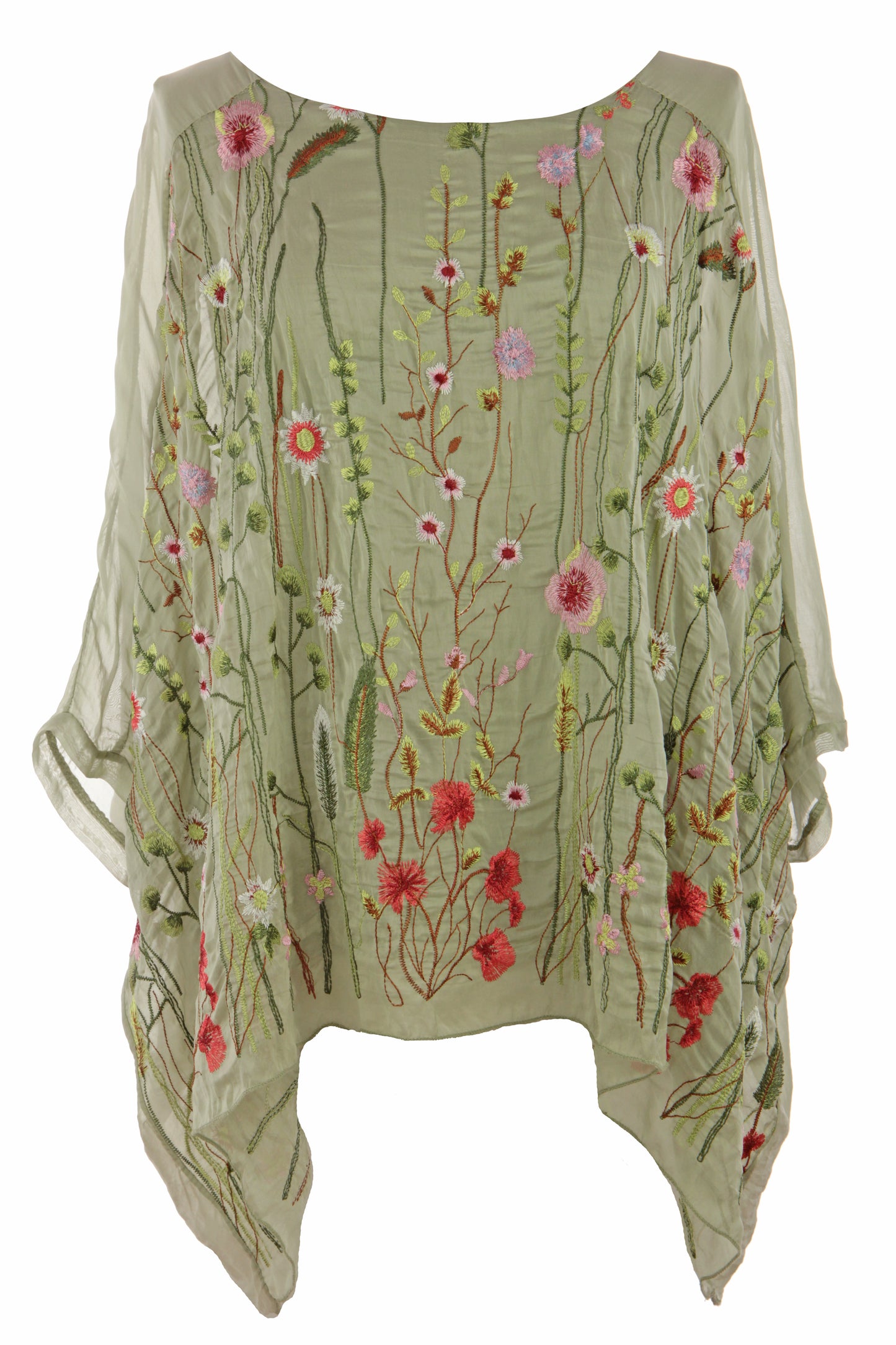 Floral Embroidery Silk Blouse
