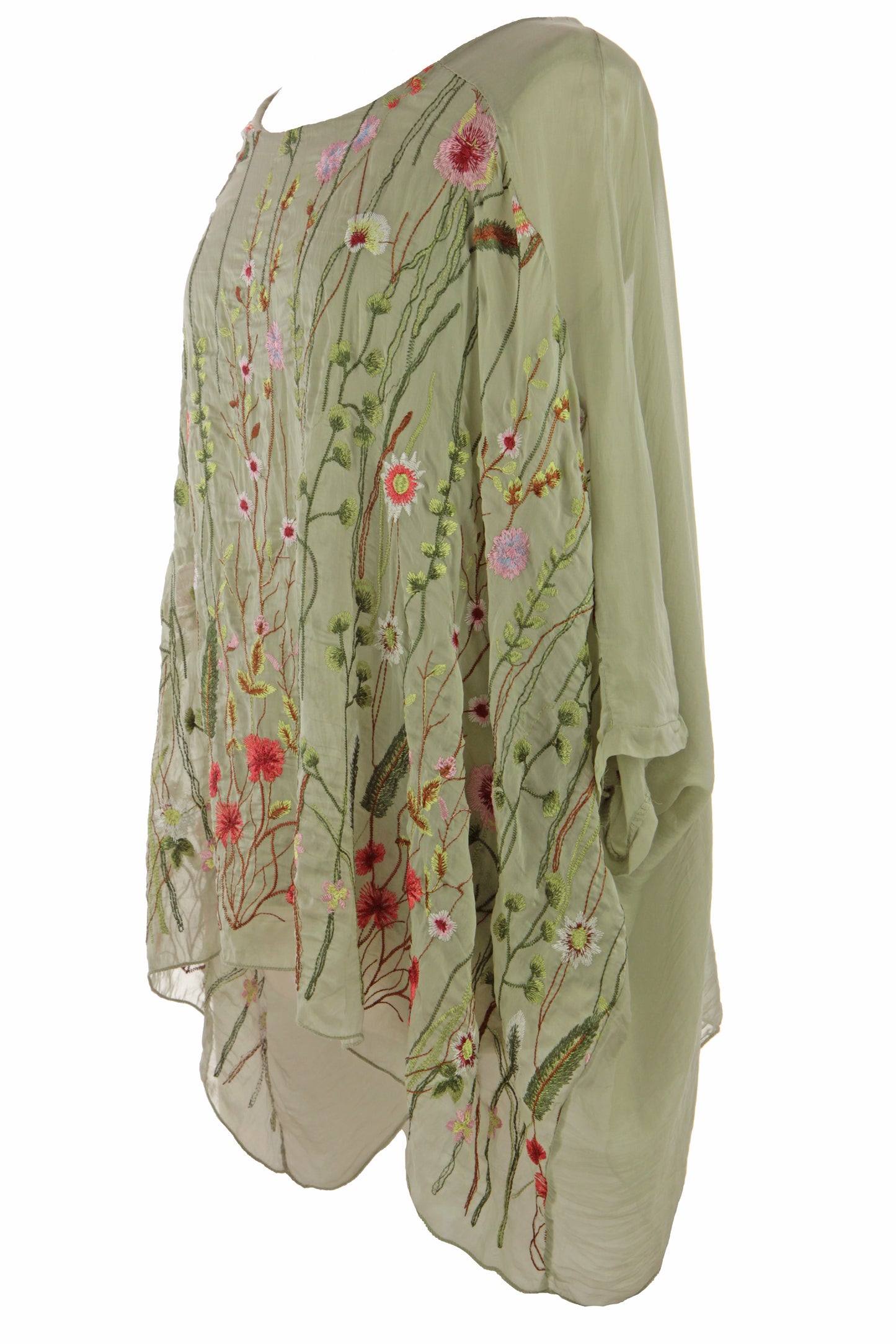 Floral Embroidery Silk Blouse