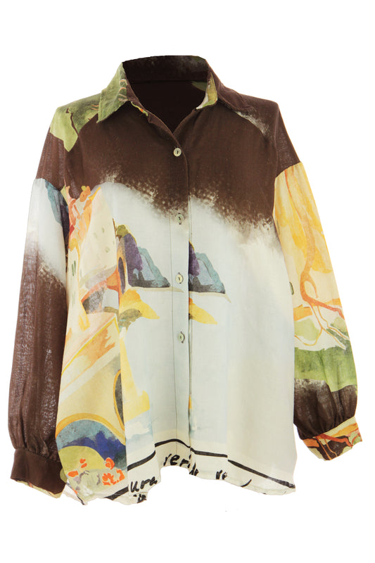 Watercolour Print Linen Shirt