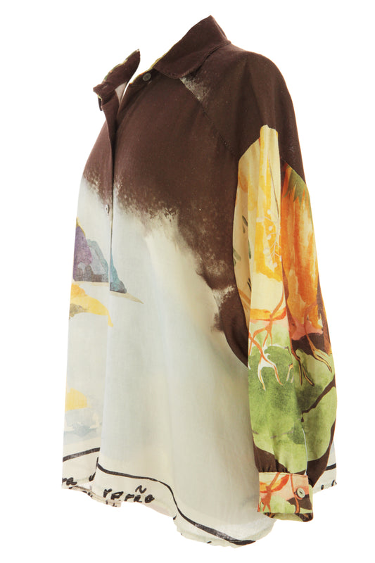 Watercolour Print Linen Shirt