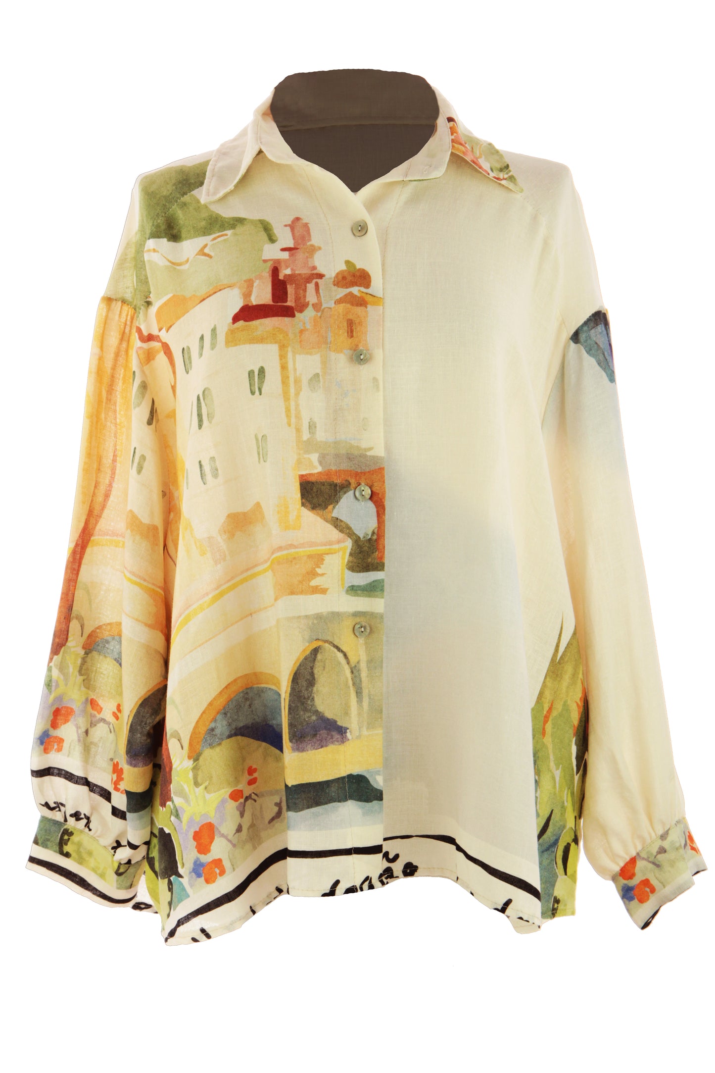 Watercolour Print Linen Shirt