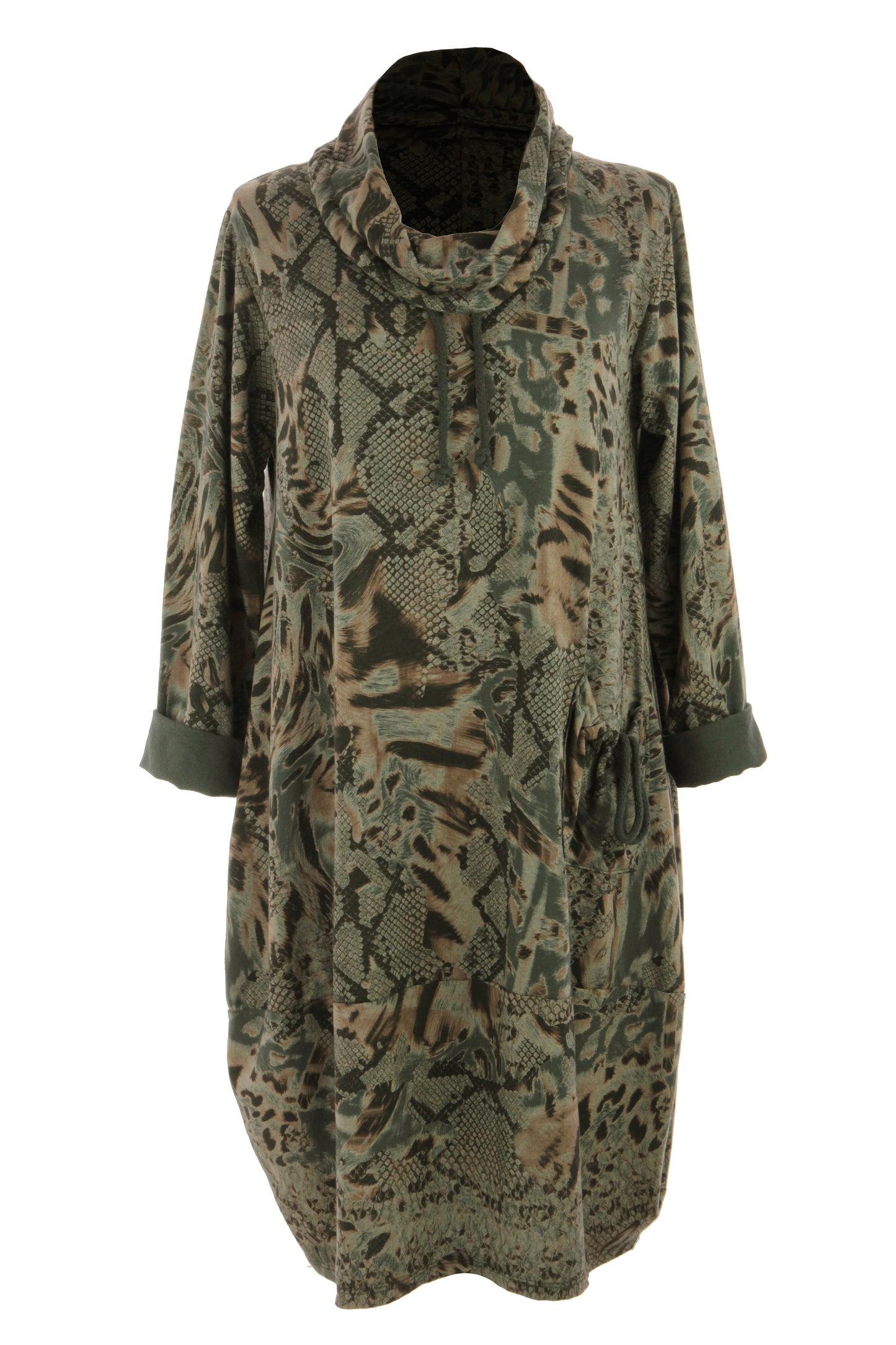 Abstract Leopard Print Cowl Neck Dress