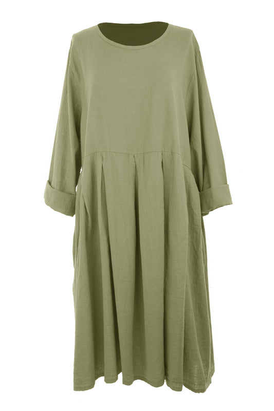 Pleat Detail Linen Dress
