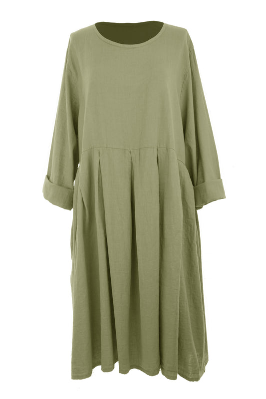 Pleat Detail Linen Dress