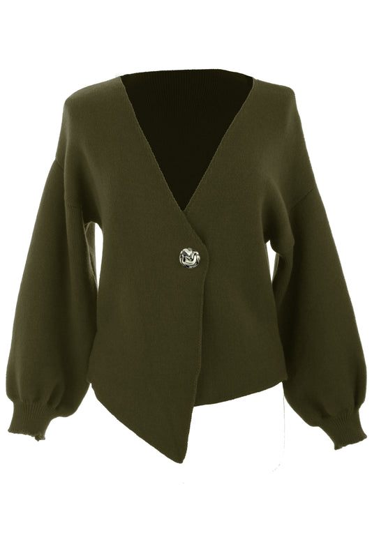 V Neck One Button Knit Cardigan