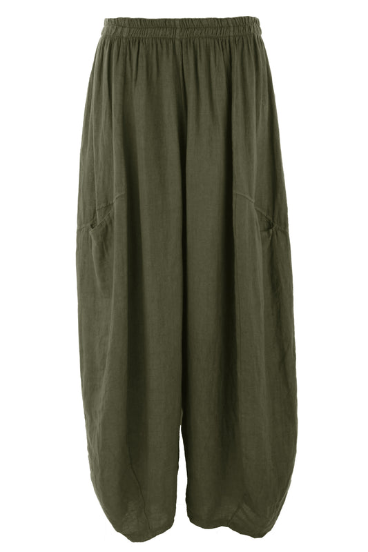 2 Slit Pocket Barrel Leg Linen Trouser