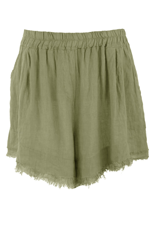 Frayed Trim Linen Shorts