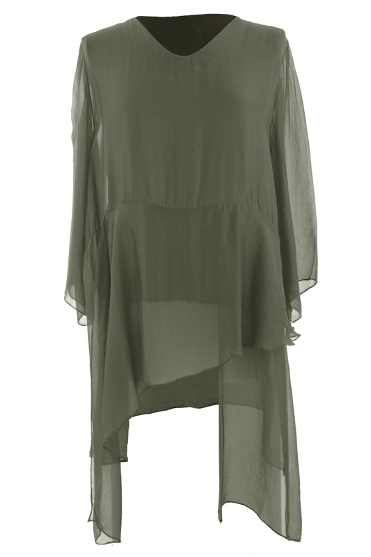 V Neck Asymmetric Silk Top