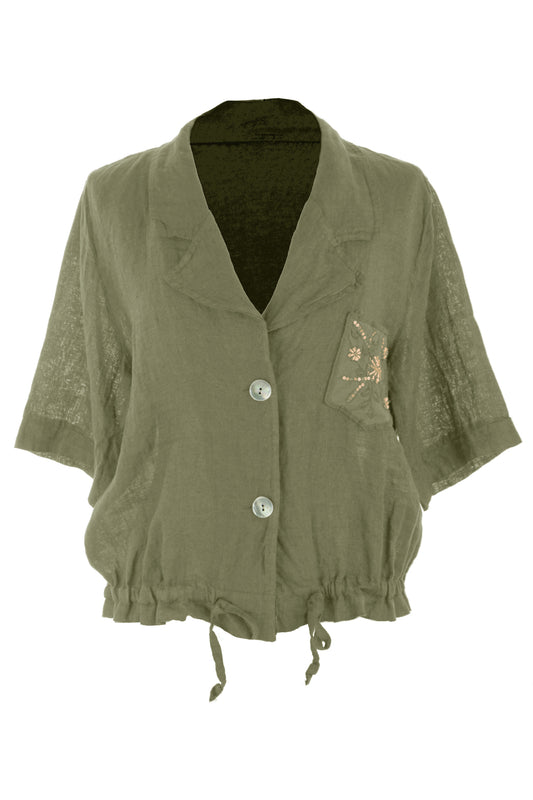 Beaded Pocket Linen Shirt