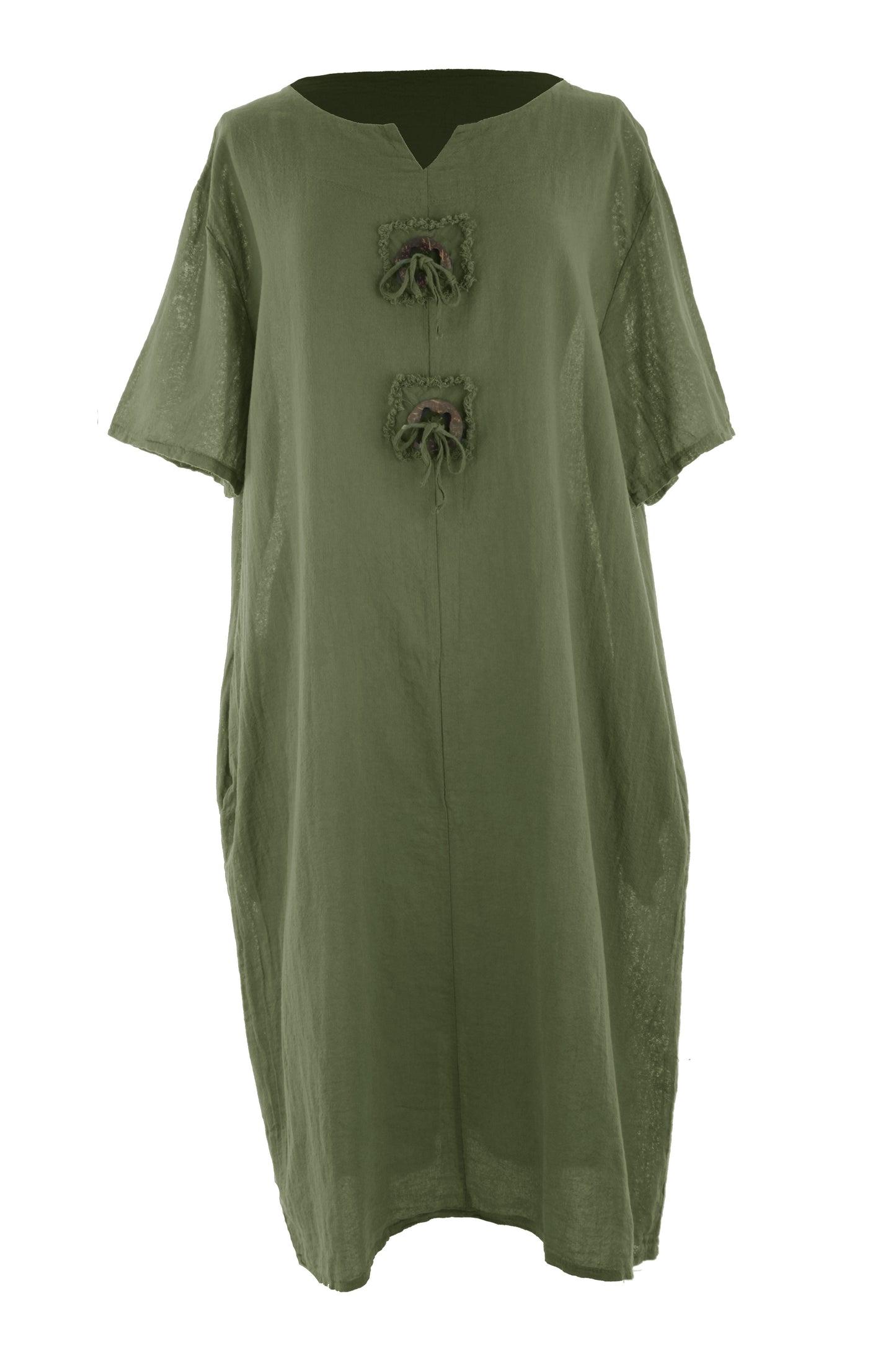 2 Tie Button Detail Cotton Dress