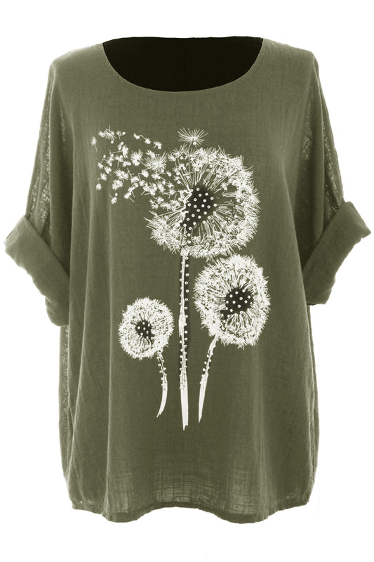 Dandelion Floral Print Cotton Top
