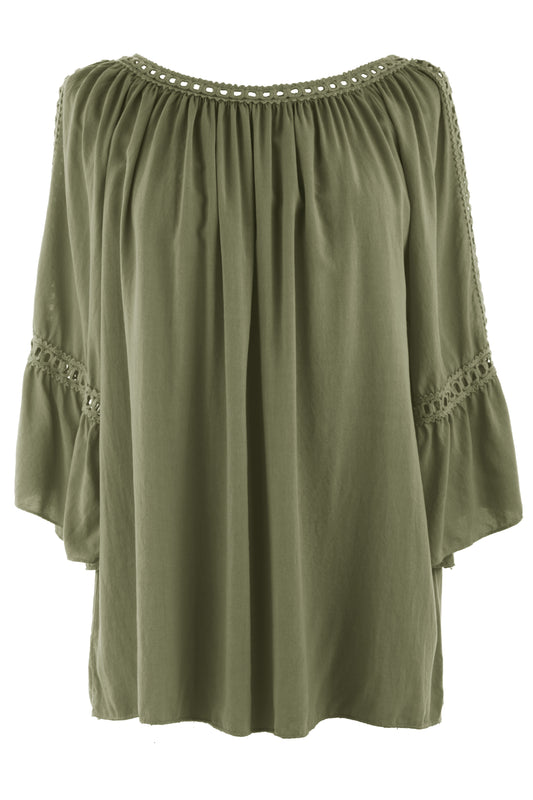 Crochet Trim Cut-out Shoulder Top