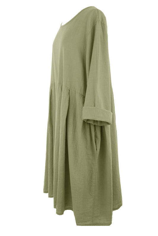 Pleat Detail Linen Dress