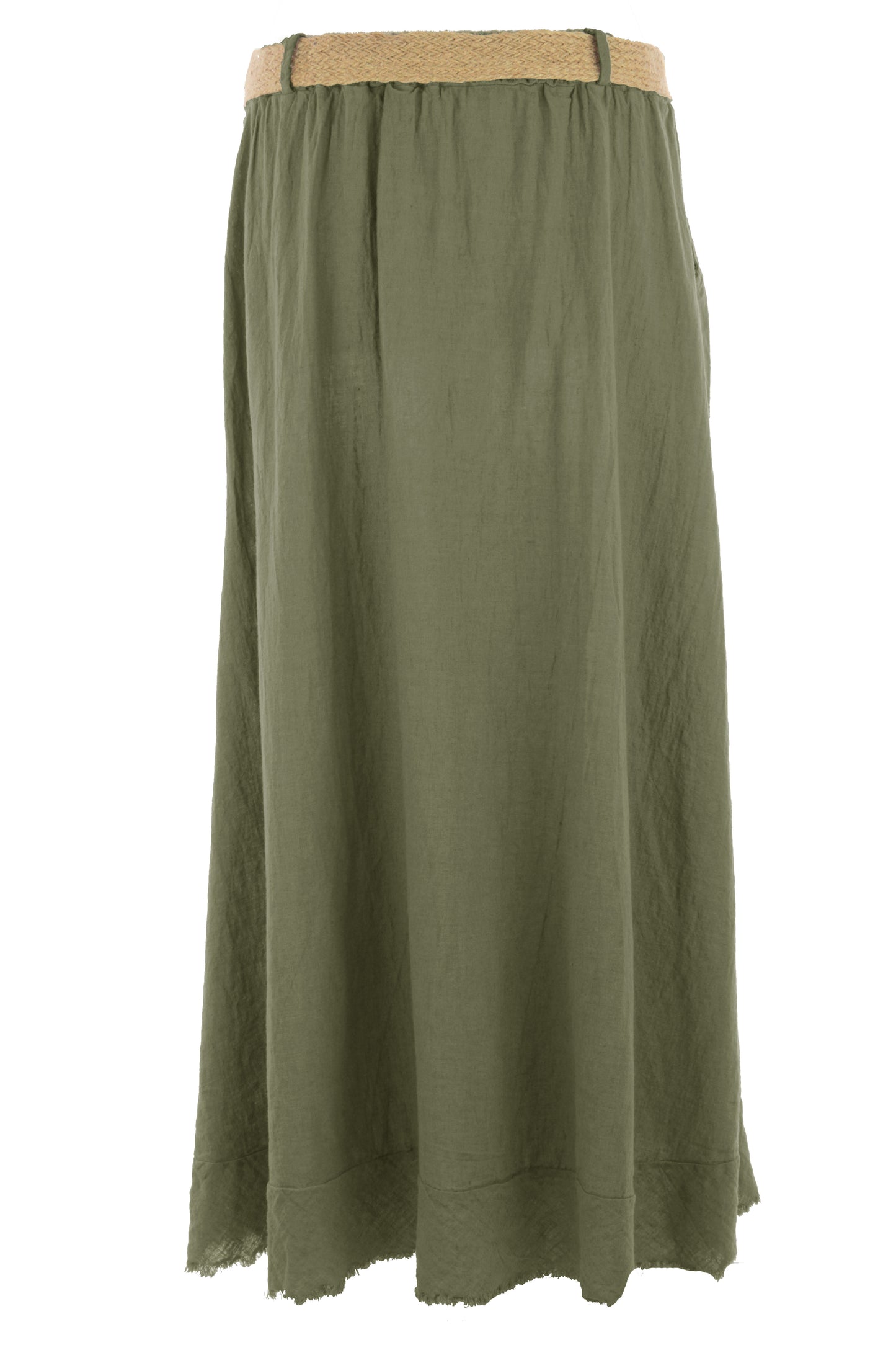 Button Detail Belted Linen Skirt