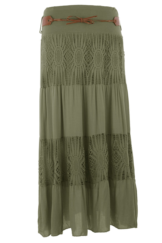 Crochet Tiered Belt Midi Skirt