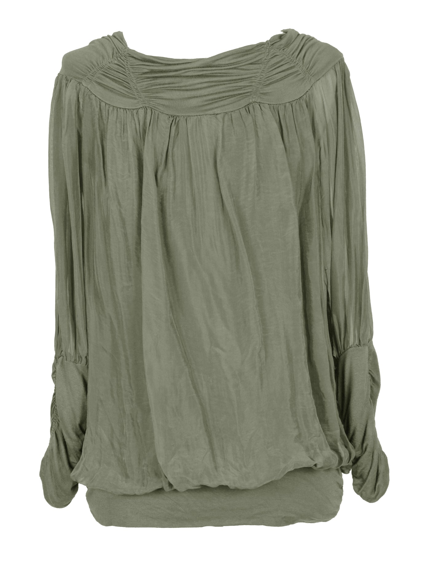 Ruched Neck Silk Blouse